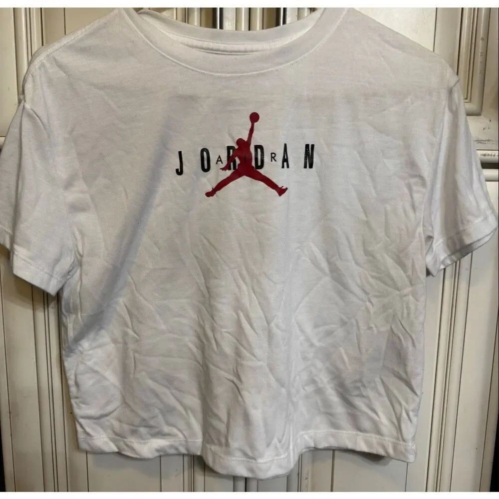 Air Jordan Girl's Crew Neck Logo Cropped T-shirt White Large (12-13Yrs)